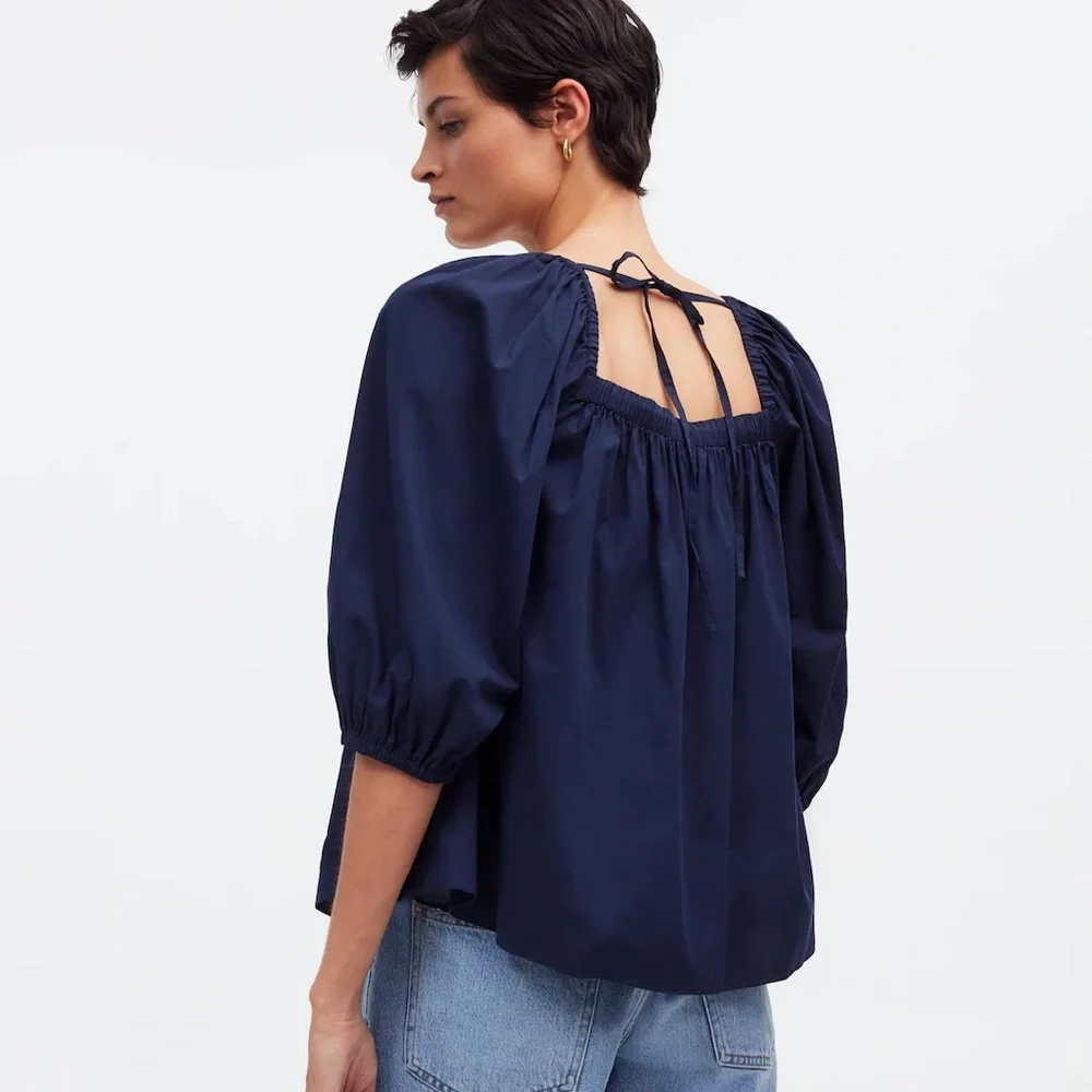 Madewell Puff-Sleeve Babydoll Top In Black Size 14 NWT